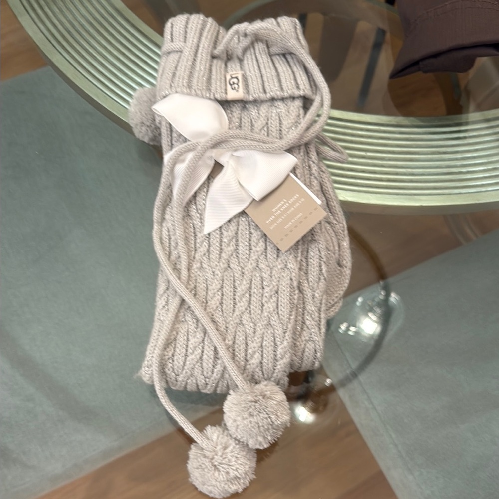 NWT UGG Gray Knit over the Knee socks with Pom Poms